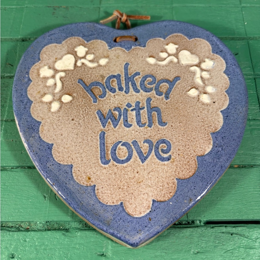 Blue and Tan Heart-Shaped Bakeware Plaque